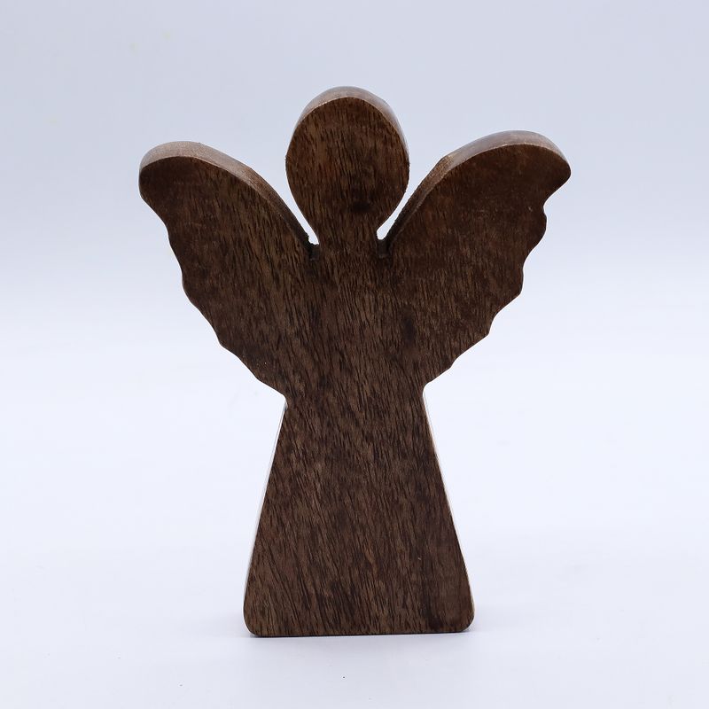 Średni Anioł z Drewna Mango - Złoty Dekor - 16 cm