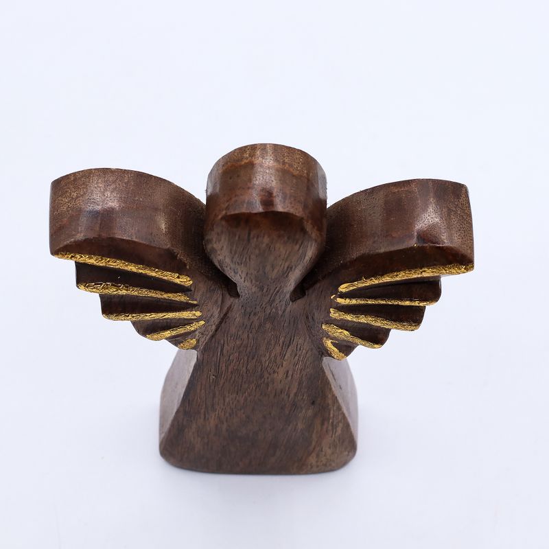 Średni Anioł z Drewna Mango - Złoty Dekor - 16 cm
