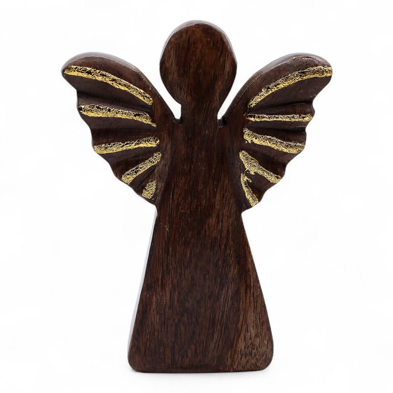 Średni Anioł z Drewna Mango - Złoty Dekor - 16 cm