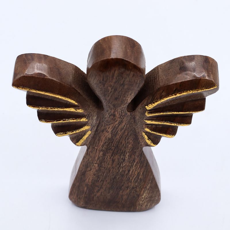 Duży Anioł z Drewna Mango - Złoty Dekor - 19 cm