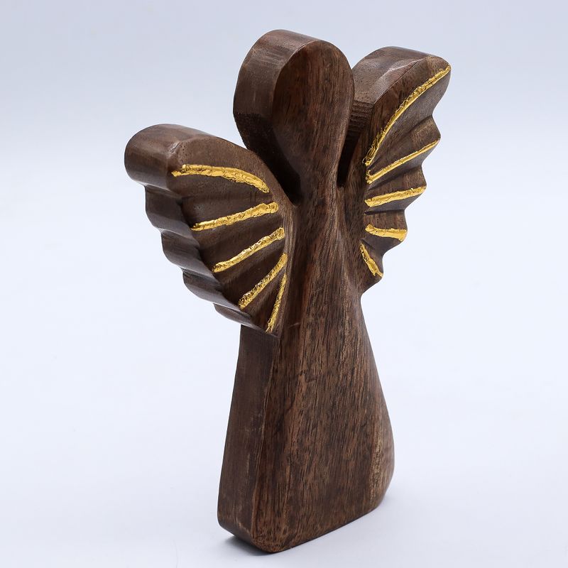 Duży Anioł z Drewna Mango - Złoty Dekor - 19 cm