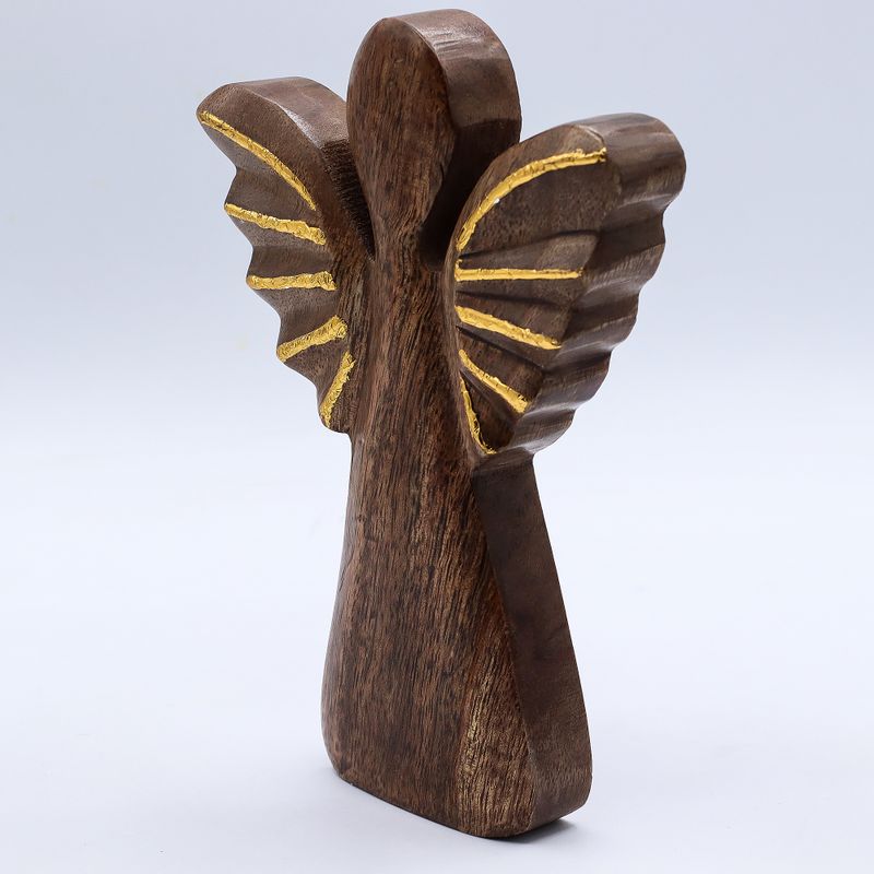 Duży Anioł z Drewna Mango - Złoty Dekor - 19 cm
