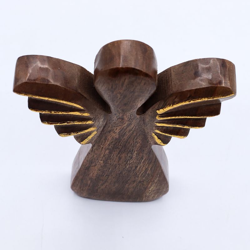 Duży Anioł z Drewna Mango - Złoty Dekor - 19 cm