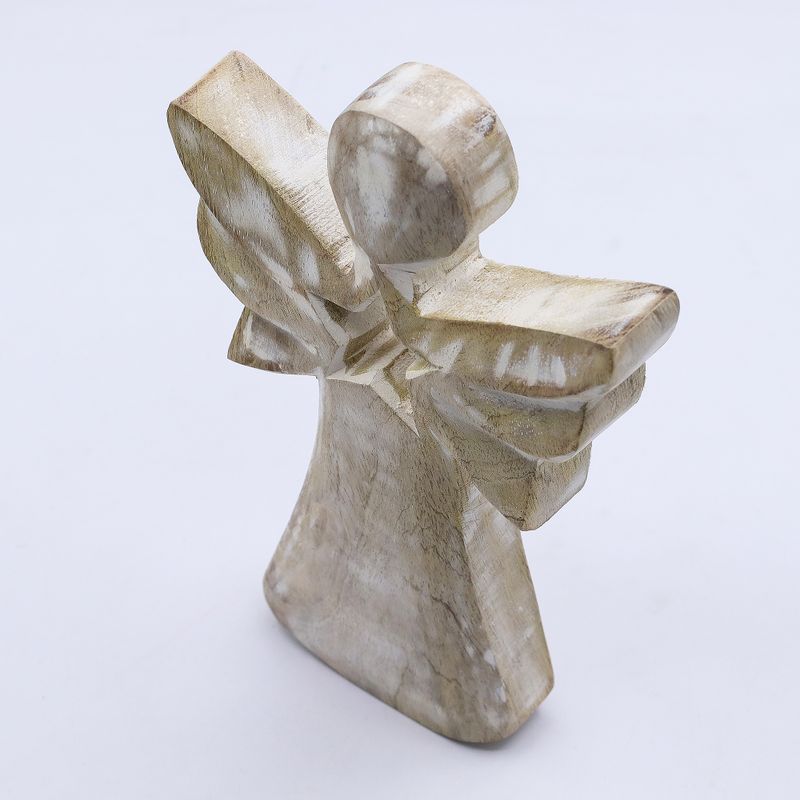 Anioł z Drewna Mango - Whitewash z Wyciętą Gwiazdą - 18 cm