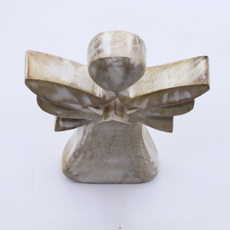 Anioł z Drewna Mango - Whitewash z Wyciętą Gwiazdą - 18 cm