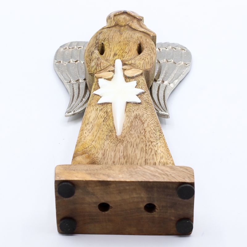 Duży Anioł Pokoju z Drewna Mango z Metalowymi Skrzydłami - 30 cm