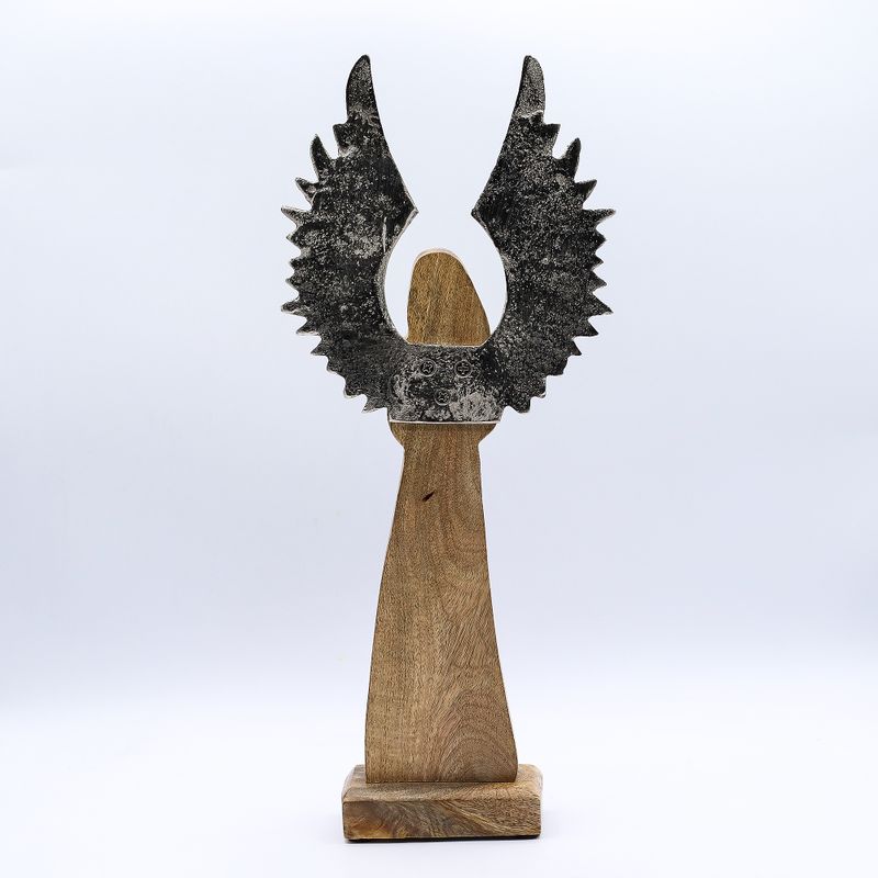 Duży Anioł Stróż z Drewna Mango z Metalowymi Skrzydłami - 40 cm