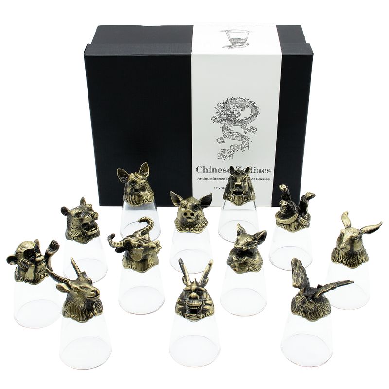 Zestaw 12 Kieliszków Bottom Up (25ml) - Chińskie Zwierzęta Zodiaku