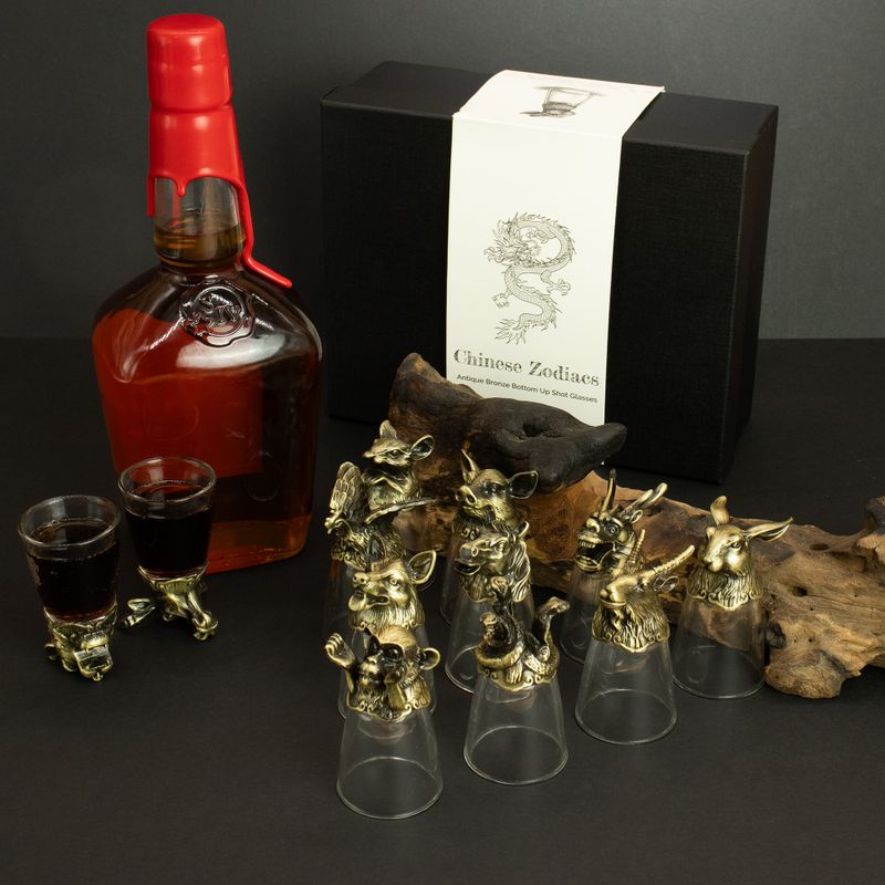 Zestaw 12 Kieliszków Bottom Up (25ml) - Chińskie Zwierzęta Zodiaku