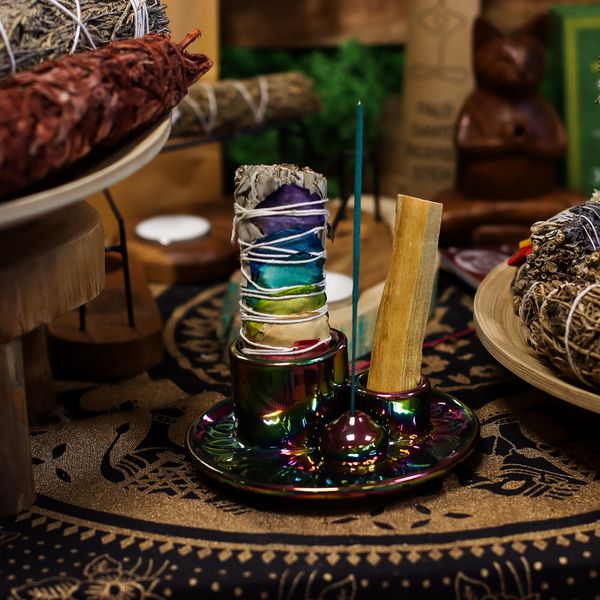 Podstawka na Palo Santo i Pęczek - Mandala - Metaliczna Tęcza