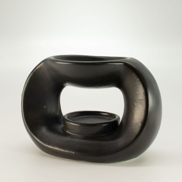 Ceramiczny Kominek Zapachowy Zen - Owalny Kamyk - Czarny Mat