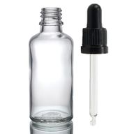50 ml Butelka z Przezroczystego Szkła z Czarną Zakrętką z Pipetą