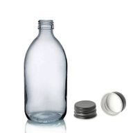 250 ml Butelka Lekarska z Szarego Dymionego Szkła z Czarną Aluminiową Zakrętką