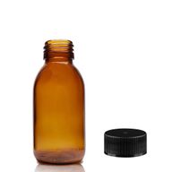 100 ml Butelka Lekarska z Bursztynowego Szkła z Czarną Plastikową Zakrętką