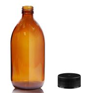 500 ml Butelka Lekarska z Bursztynowego Szkła z Czarną Plastikową Zakrętką