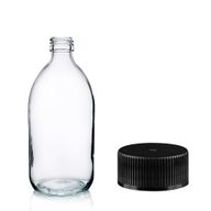 150 ml Butelka Lekarska z Przezroczystego Szkła z Czarną Plastikową Zakrętką