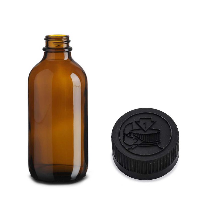 120 ml Butelka Boston ze Szkła Bursztynowego z Plastikową Zakrętką Push Off