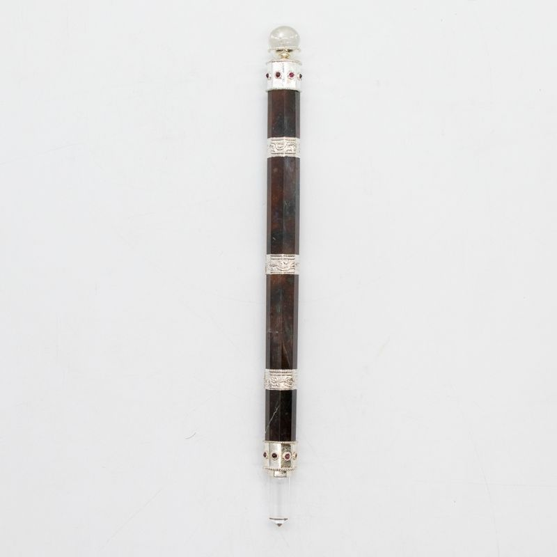 Bardzo Długa Różdżka Bloodroot Soverign z Jaspisu Fantazyjnego z Kryształową Kulą - 26 cm