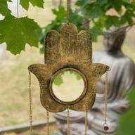 Indyjskie dzwonki - Hamsa duże lustro, 5 dzwonków - 19x65 cm