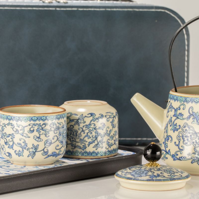 Zestaw czajnika do podróży i dwóch filiżanek - China Ru Blue