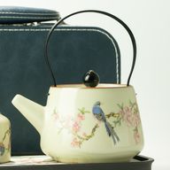 Zestaw podróżny do zaparzania herbaty i dwie filiżanki - Niebieski Ptak z Dynastii Qing