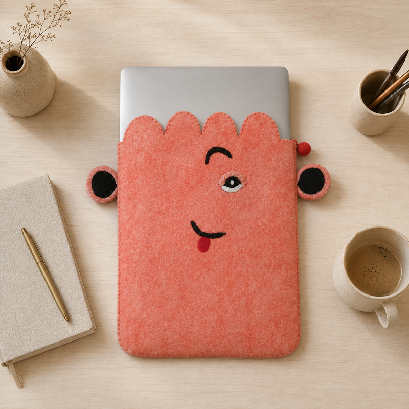 Etui na laptopa z filcu (do 14 cali) - Różowa Urocza Twarz