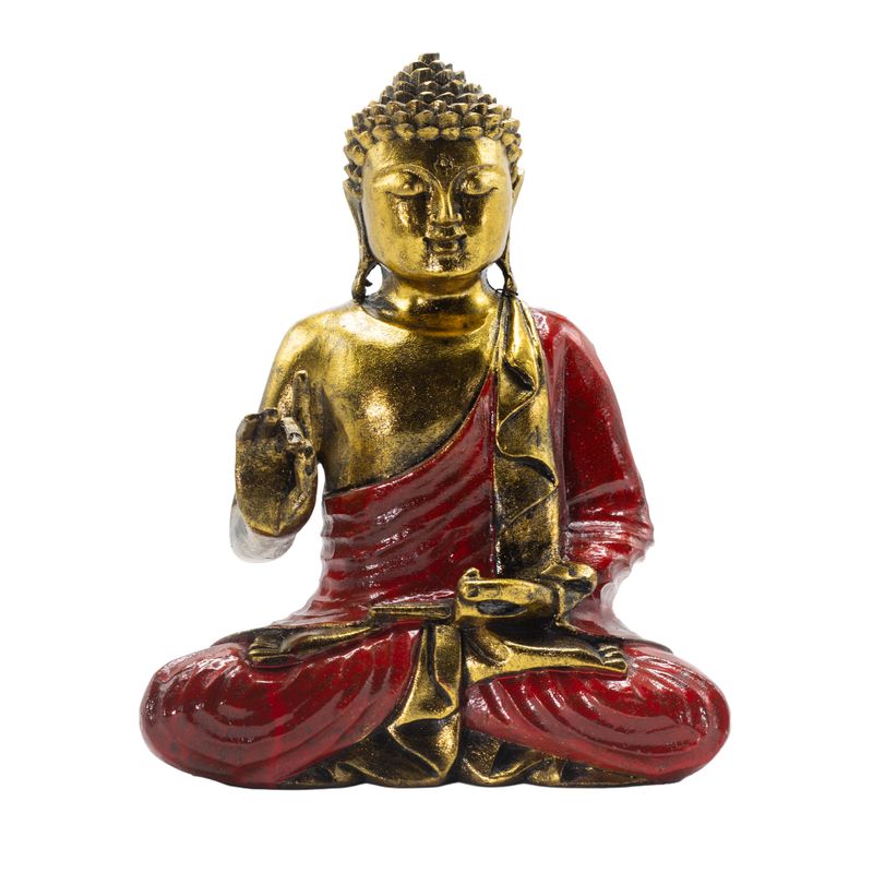 Budda czerwono-złoty – Ekstra duży 30 cm – Abhaya Mudra (Bez lęku)