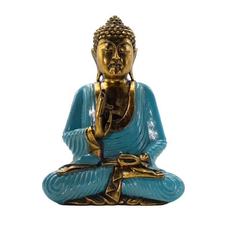 Budda turkusowo-złoty - Ekstra duży 40 cm - Vitarka Mudra (Mądrość)