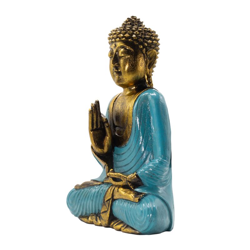 Budda turkusowo-złoty - Ekstra duży 40 cm - Vitarka Mudra (Mądrość)