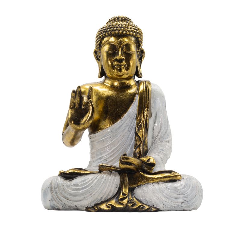 Biało-złoty Budda - Ekstra duży 40 cm - Abhaya Mudra (Bez strachu)