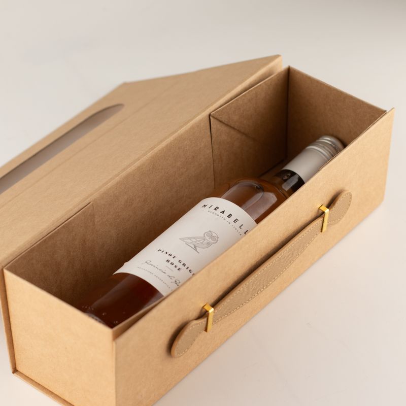 Składane pudełko prezentowe - kształt pudełka na wino (33,5×10×10,5 cm) - Brązowy Kraft