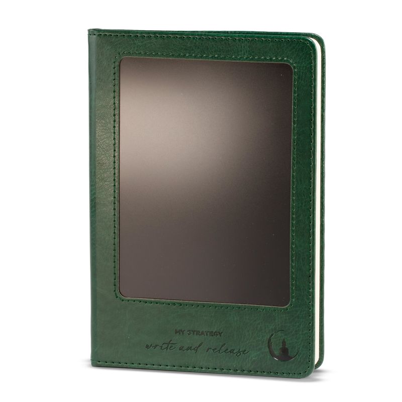 Notatnik intencji - Ekran LCD do wycierania - Zielony efekt skóry - Liść mosiężny - 80 stron
