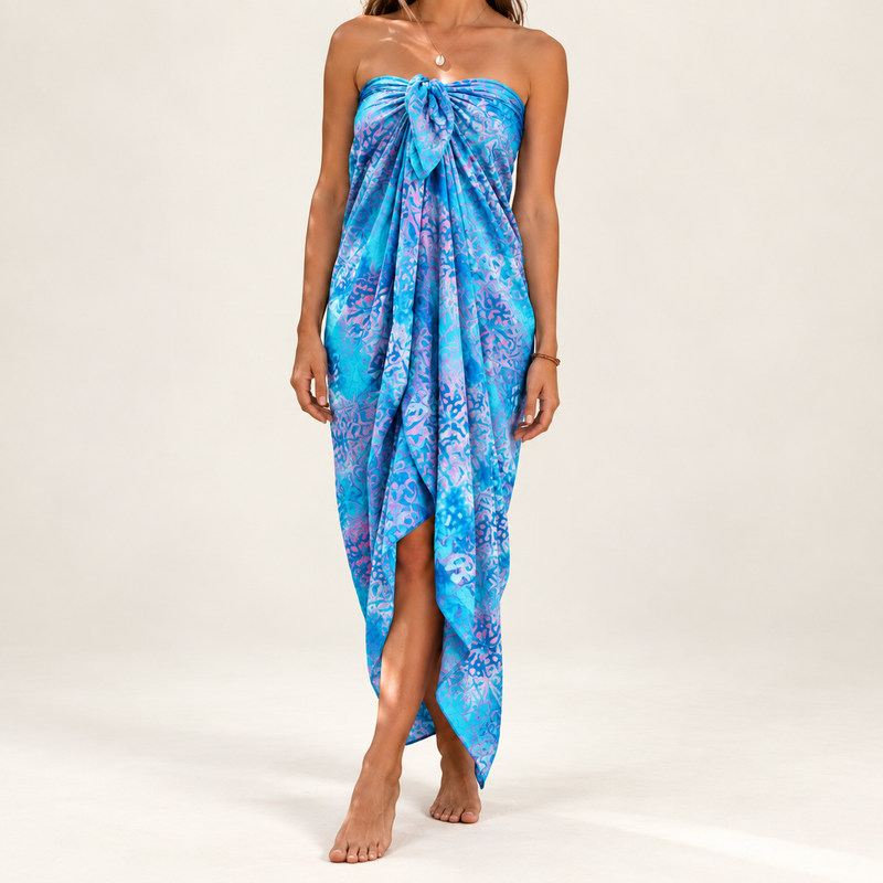 Sarong Bali z drukiem blokowym - tropikalny