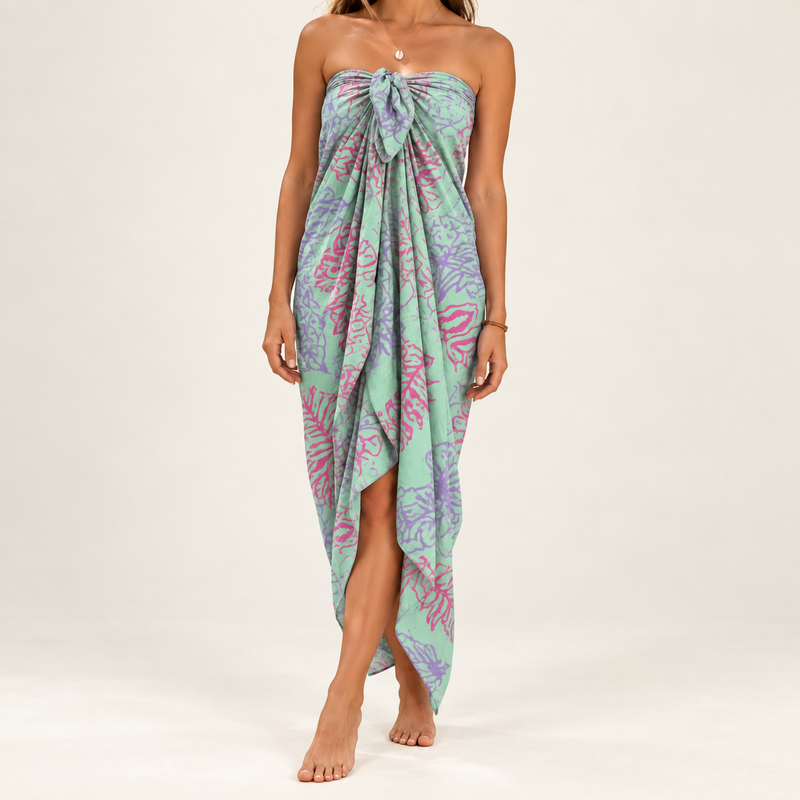 Sarong Bali z drukiem blokowym - tropikalny