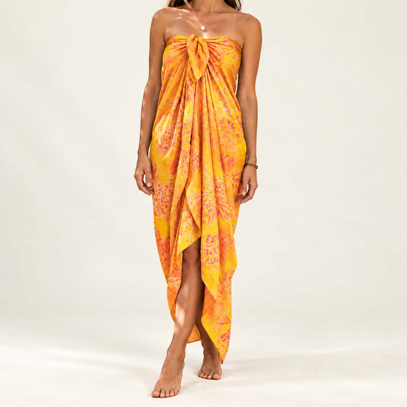 Sarong Bali z drukiem blokowym - tropikalny