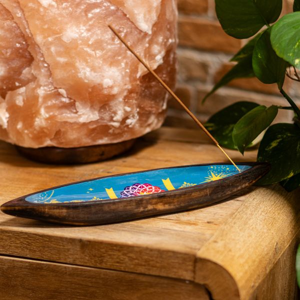 Emaliowana Podstawka pod Kadzidełka - Drewno Mango - Mandala