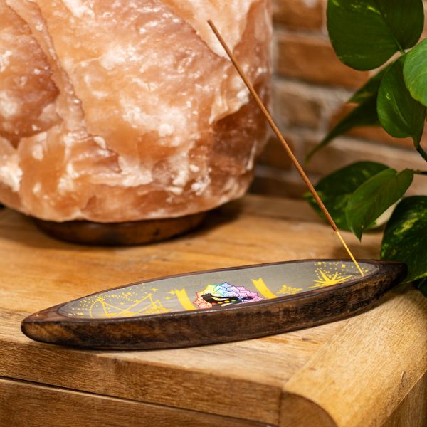 Emaliowana Podstawka pod Kadzidełka - Drewno Mango - Czakry