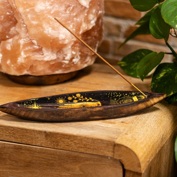 Emaliowana Podstawka pod Kadzidełka - Drewno Mango - Hamsa