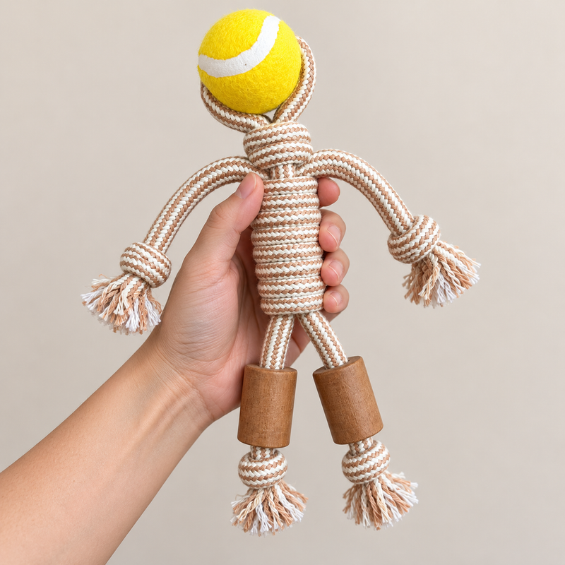 Zabawki PAW - Gryzak z drewna kawowego - Rope Ranger - Piłka
