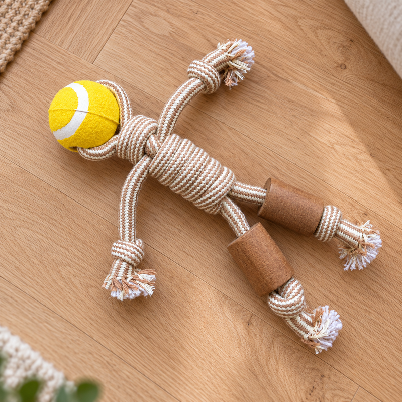 Zabawki PAW - Gryzak z drewna kawowego - Rope Ranger - Piłka