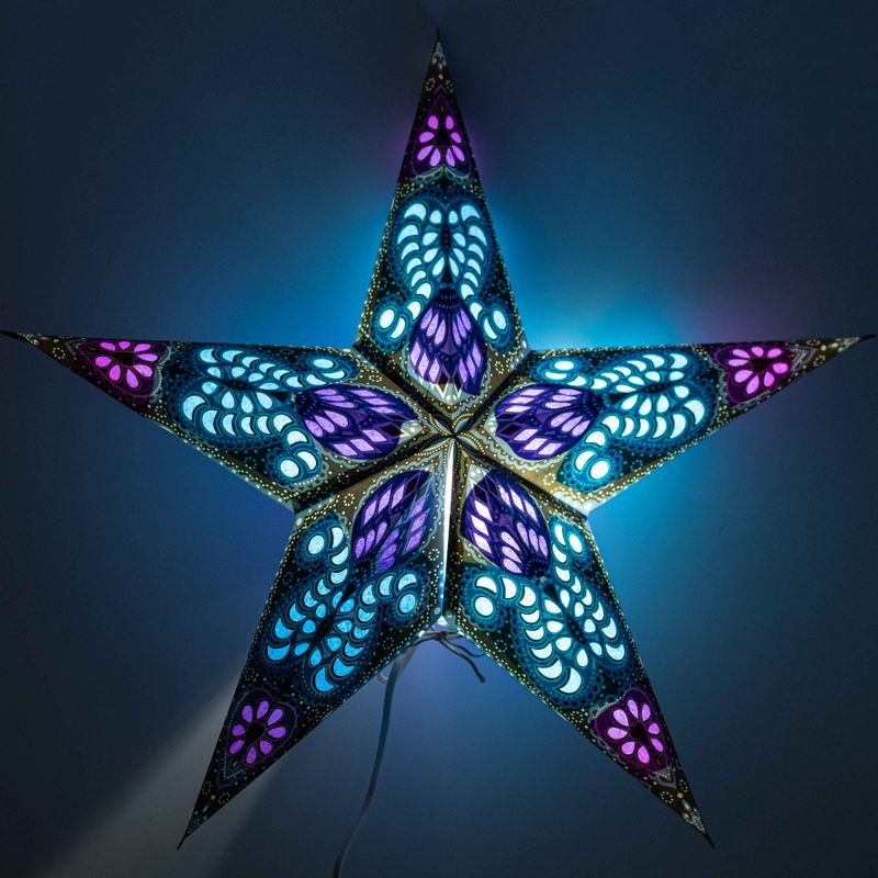 Lampa Gwiazda - Pawia Fioletowo-Turkusowa Pięcioramienna - 60 cm