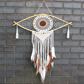 Duży Ochronny Dreamcatcher - Makrama - Evil Eye - Brązowy