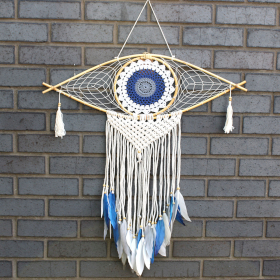 Duży Ochronny Dreamcatcher - Makrama - Evil Eye - Szary