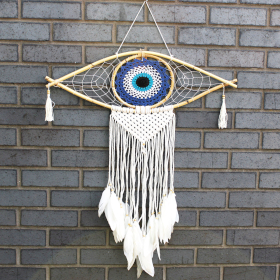 Duży Ochronny Dreamcatcher - Makrama - Evil Eye - Czarny