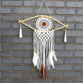 Ochronny Dreamcatcher - Makrama Evil Eye - Brązowy