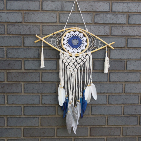 Ochronny Dreamcatcher - Makrama Evil Eye - Szary