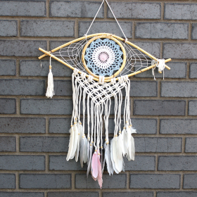 Ochronny Dreamcatcher - Makrama Evil Eye - Różowy