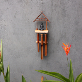 Bambusowe Dzwonki Wietrzne - 6 Tub + Czarny Budda