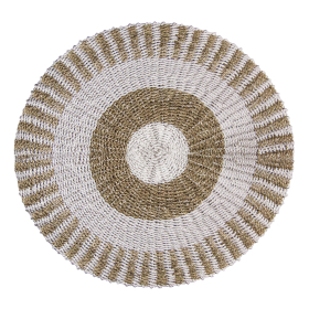 Okrągły Dywan z Trawy Morskiej - Biały i Naturalny - Słońce - 1 m