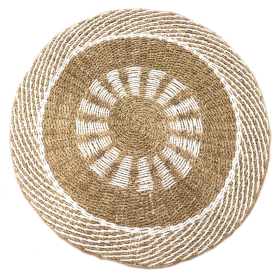 Okrągły Dywan z Trawy Morskiej - Biały i Naturalny - Wewnętrzne Słońce - 1 m